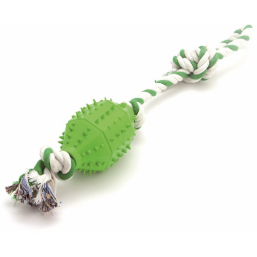 COMFY ZIBI веревка зеленая с рифленым мячом регби из резины (45см)