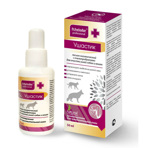 ПЧЕЛОДАР Ушастик. Лосьон гиг. для очистки ушей собак 50мл (флакон с распылителем)