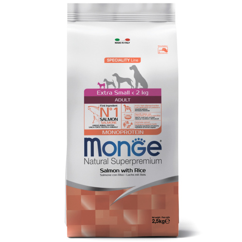 Monge Dog Monoprotein Extra Small корм для взрослых собак миниатюрных пород лосось с рисом 2,5 кг