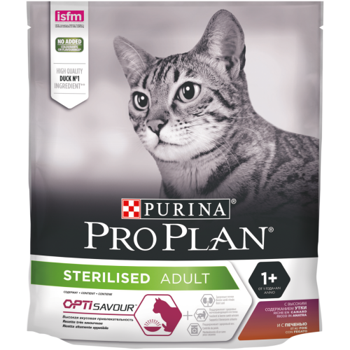 Сухой корм Purina Pro Plan для стерилизованных кошек и кастрированных котов, с высоким содержанием утки и с печенью, Пакет