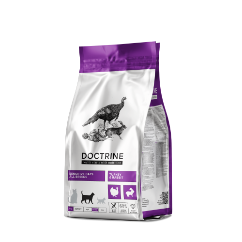 Арт. 57295 Doctrine Корм беззерновой сухой корм для кошек и котов с чувствительным пищеварением с индейкой и кроликом 3 кг