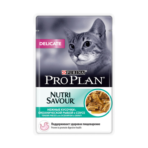 Влажный корм Purina Pro Plan Delicate для кошек с чувствительным пищеварением, океаническая рыба, пауч