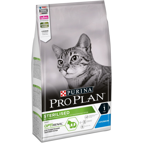 Сухой корм Purina Pro Plan для стерилизованных кошек и кастрированных котов, с кроликом, пакет, 1.5 кг