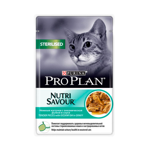 Влажный корм Purina Pro Plan для стерилизованных кошек и кастрированных котов, океаническая рыба в соусе, пауч, 85 г