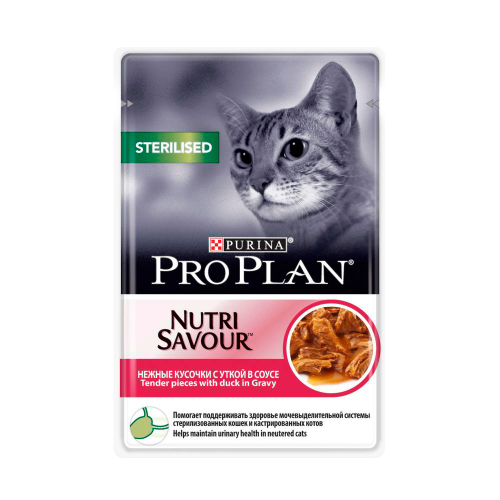 Влажный корм Purina Pro Plan для стерилизованных кошек и кастрированных котов, утка в соусе, пауч