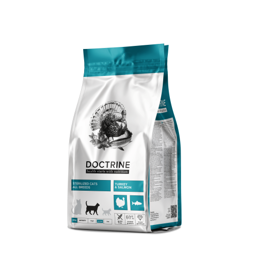 Арт. 57257 Doctrine Корм беззерновой для стерилизованных кошек и кастрированных котов с индейкой и лососем 0,8 кг