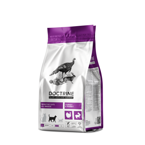 Арт. 57288 Doctrine Корм беззерновой сухой корм для кошек и котов с чувствительным пищеварением с индейкой и кроликом 0,8 кг