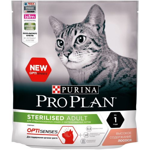 Сухой корм Purina Pro Plan для стерилизованных кошек и кастрированных котов (для поддержания органов чувств), с лососем, Пакет, 400