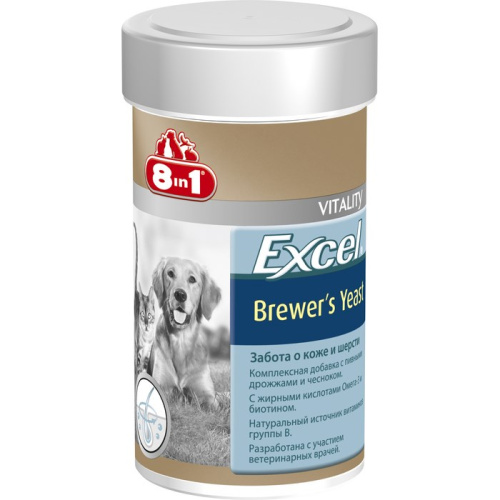 8in1 Пивные дрожжи EXСEL Brewers Yeast 140 табл 100 ml для собак и кошек