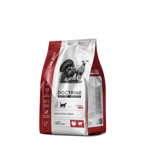 Арт. 10552 Doctrine Сухой корм для взрослых кошек и котов с индейкой, ягненком и рисом 3 кг