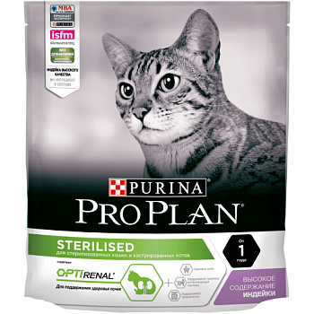 Сухой корм Purina Pro Plan для стерилизованных кошек и кастрированных котов, индейка, пакет