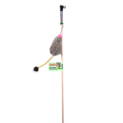 sh-07195 Махалка Мышь с мятой серый мех с хвостом трубочка с норкой на веревке GoSi